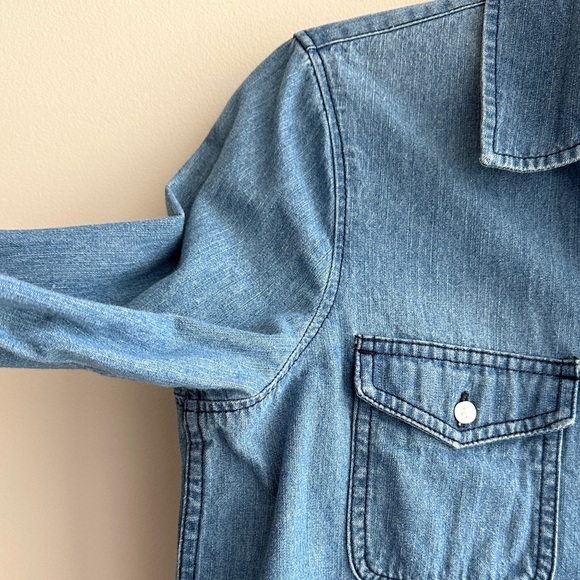 Talbots Petites Denim Button-Up Shirt, Medium Wash Chambray Shirt, Size SP - Picture 7 of 15